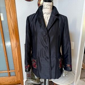 Vintage Korean Sul Yun Hyoung Designer Black Blazer Floral Embroidered Jacket